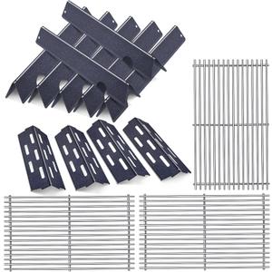 66097 Grill Grates with Grill 66041 66796 Flavorizer Bars Heat Deflectors for Weber Genesis II Grill Parts, E-410, S-410, Genesis II LX E-440, S-440,Porcelain Heat Plate Deflectors