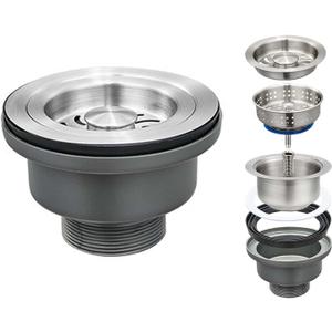 3-1/2 Kitchen Sink Drain Assembly Kit 304 Stainless Steel Sink Strainer Drain Basket Replacement with Sink Stopper Sealing Lid for Kitchen Bathroom Drain Kit (Gray)