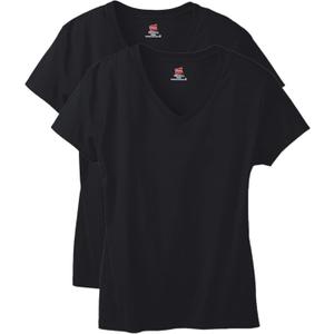 Hanes Women's Nano Premium Cotton V-Neck T-Shirt Pack (XX-Large, Black - 2 Pack)