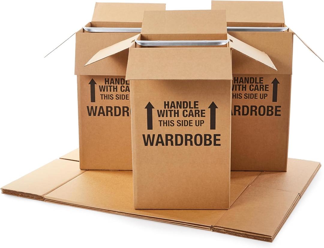Amazon Basics Sturdy Wardrobe Moving Boxes, 20" x 20" x 34", Brown, 6-Pack