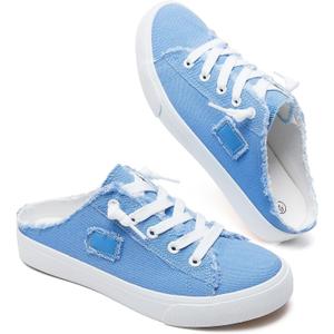 BENPAO Women's Slip on Sneakers Canvas Slip ons Shoes Fashion Comfortable Mules Womens Non Slip Loafers Casual Backless Shoes, 7.5, Denim Blue