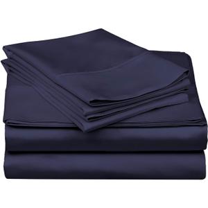 400 Thread Count Full Cotton Sheets Set  100% Cotton Sateen, Soft & Breathable, Deep Pocket Fits Mattress up to 16", Luxury Hotel Quality Bed Sheets, Navy Blue Solid, 4 Piece Set