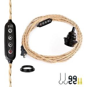 14.76ft Timer Control Pendant Light Cord with Plug E26 Socket Retro Industrial Vintage Style Twisted Fabric Rope Hanging Light for Kitchen, Dining Room, Living Room