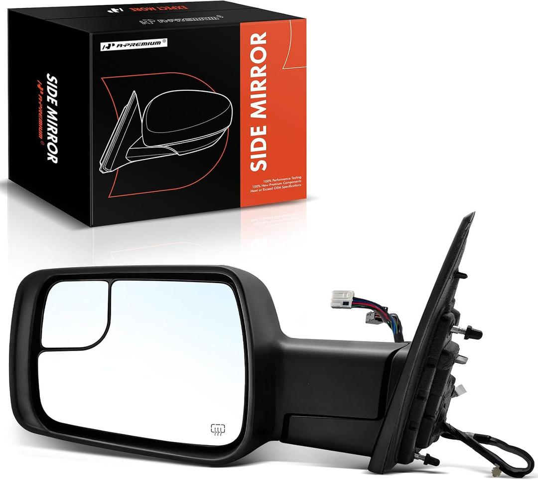 A-Premium Driver Side Power Door Mirror - Compatible with Ram 1500 2019 2020 2021 2022 - Heated Power Folding Chrome Outside Rear View Mirror w/Turn Signal Puddle Light and Blind Spot Glass, Standard