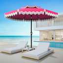 AreShark 9FT Patio Umbrella with Fringe, Wind-Resistant Fiberglass 8 Ribs Tassel Outdoor Umbrella with Crank and Push Button Tilt, Double Tier Vent Sun Shade for Pool, Deck, Backyard, Rose Pink