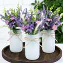 3 Pack Lavender Mason Jar Table Centerpiece Tiered Tray Decor with Wood Tray Artificial Floral and Plants Purple Pink Daisy Flower for Rustic Farmhouse Home Kitchen Bathroom Decor