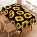 Swono 52x70 Inch Sunflowers Tablecloth Yellow Black Floral Blossom Sunflower Farmhouse Dining Table Cloth Anti-Stain Talking Table Cover for Kitchen Dinning Room Coffee Store