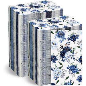 Floral Napkins Disposable Flower Guest Hand Towels Decorative Paper Towels for Bathroom Wedding Birthday Baby Shower Kitchens Table(Navy Blue,300 Pcs)