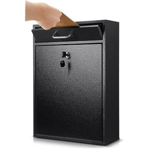 Locking Mailbox with Key for Outdoor 16.2 x 11.2 x 4.7 Inches Large Wall Mount Mail Box with Lock Security Mail Drop Metal Collection Boxes Hanging Secure Postbox(Black)