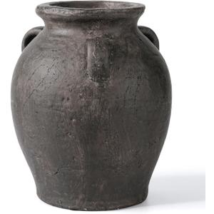 Rustic Ceramic Distressed Vase, 9.5"H Handmade Terracotta Vases with 3 Ear Handles, Decorative Flower Vase for Centerpieces, Vintage Wabi Sabi Farmhouse Decor for Entryway, Fireplace & Shelf