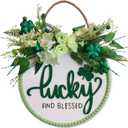 16 Inch St. Patrick's Day Wreath Door Hanger - Lucky Blessed Shamrock Decor with Green Floral Accents, Festive Wall/Door Decoration for Home Party Irish Holiday