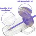 40oz Insulated Clear Tumbler with Handle and Lid & Straw, Reusable Travel Mug for Cold and Hot Drinks, Double-Wall Plastic Water Bottle | Crystal-Clear | Car Cup Holder Fit | Leakproof | BPA-Free