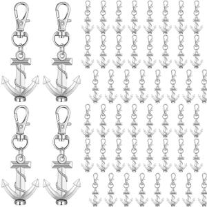Therwen 50 Pcs Anchor Keychain Bulk Ocean Themed Party Favor Wedding Favors 3D Silver Anchor Keychains for Guests Creative Souvenirs Gifts Nautical Theme Party Decorations