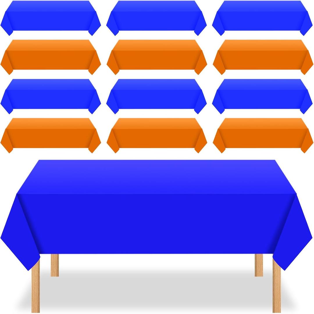 Unittype 12 Pcs Orange and Blue Graduation Table Cloths Plastic 54 x 108 Inch Disposable Tablecloths Colorful Rectangle Table Cover for Birthday 250th Anniversary Summer Party Decor(Blue, Orange)