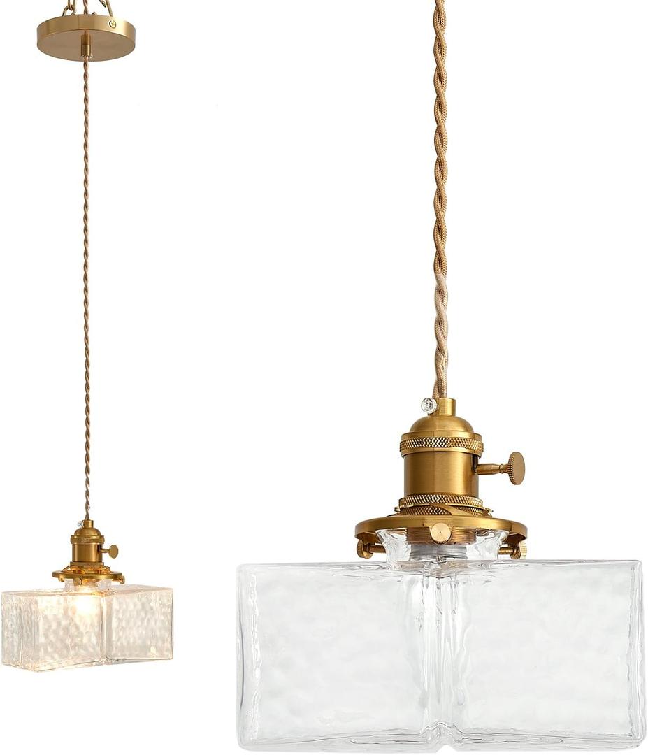 Oyisen Pendant Lights, Industrial Hanging Lamp with 7.09 Inch Glass Shade for Kitchen Island, Hanging Pendant Light, Dining Room Hanging Lamp Light Bulb Included (Hardwired 18cm)