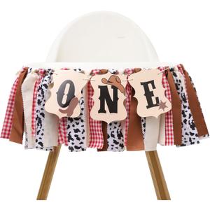 Cowboy High Chair Banner - Western 1st Birthday, Farm Baby Decorations, My First Rodeo Highchair Fabric Garland, Cowboy One Highchair