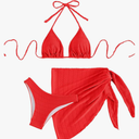 SHENHE Women's 3 Piece Textured High Cut Halter Triangle Bikini Swimsuit with Cover Up, Size XS