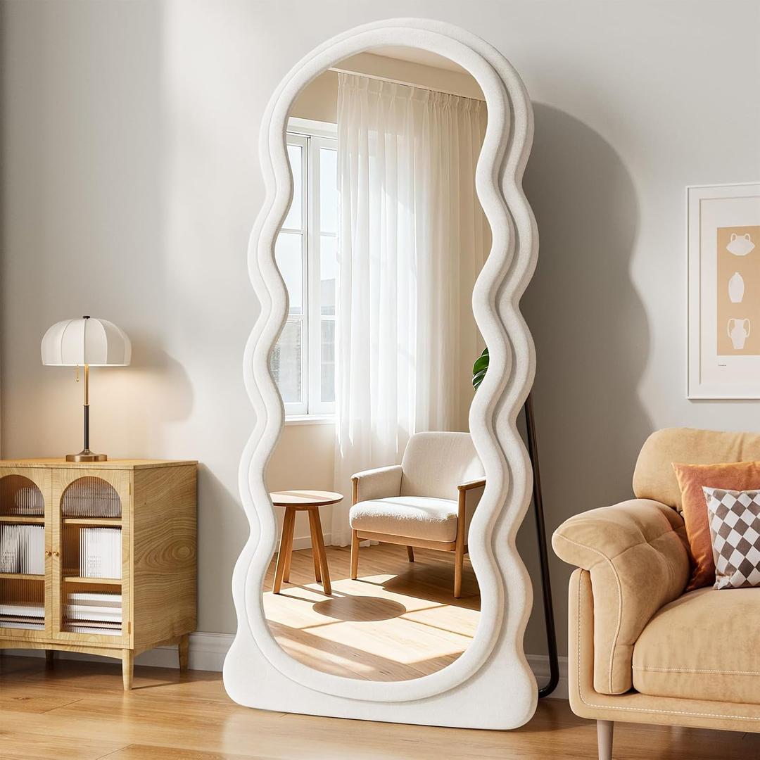 Full Length Mirror, 63"x24" Full Body Mirror with Stand | Full Body Mirror with Stand, Flannel Floor Mirrror Bedroom and Living Room, Wall Mirror Hanging or Leaning, Beige