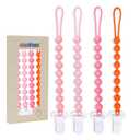 4 Pcs Pink Baby Silicone Teething Pacifier Clip,One-Piece Design,Round Shape,Textured Surface,BPA Free.