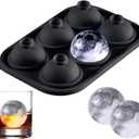 6-Cavity Round Ice Cube Tray Durable Silicone Mold for Perfectly Round Ice Cubes, Ideal for Cocktails, Whiskey, and Beverages Black, 2 pack