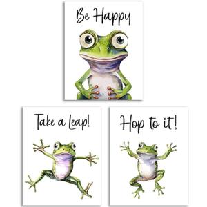 GMLXCX Frog Wall Art Decor Poster, Cute Watercolor Frog With Affirmation Art Deco Poster for Living Room Mural Bedroom Kids Room Decoration Room Home Decor Gift, Set of 3-(8x10, Unframed)