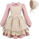 Nuoqi Prairie Dress Girls Pioneer Colonial Costume Long Sleeve 1800s Victorian Dress with Apron, 4-5, Pink