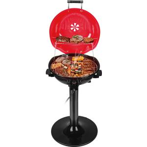 Electric BBQ Grill Techwood 15-Serving Indoor/Outdoor Electric Grill for Indoor & Outdoor Use, Double Layer Design, Portable Removable Stand Grill, 1600W (Stand Red BBQ Grills)