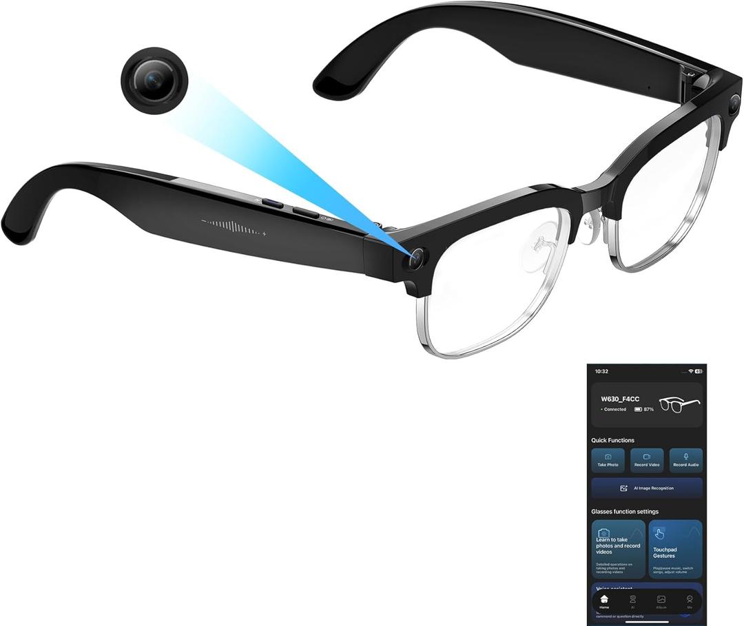 AI Smart Glasses with Camera, Real-Time AI Translation Glasses with Color-Changing Lenses for Travel, Sports, Outdoor Use, W630_Black