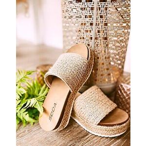 Soda Women Flip Flops Slides Slip-On Sandals Peep Toe Single Band BOARD Raffia 7.5