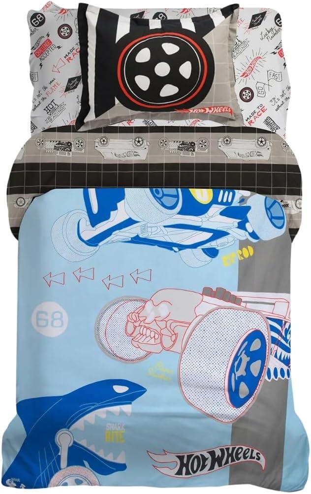 Franco Hot Wheels Kids Bedding Super Soft Premium Organic Cotton Duvet Cover with Sham, 2 Piece Twin Size, (Officially Licensed Product)
