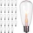 Brightown 24-Pack Edison Replacement Light Bulbs,7W E17 Screw Base ST40 Replacement Clear Glass Light Bulbs for Outdoor Patio ST40 String Lights, Warm White