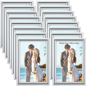 Kathfly 4 x 6 Picture Frames Sets of 16 Simple Designed Photo Modern Gold Frames for Pictures with Resin Glass for Wall Mount Tabletop Display Home Office Hotel Decoration(Silver)