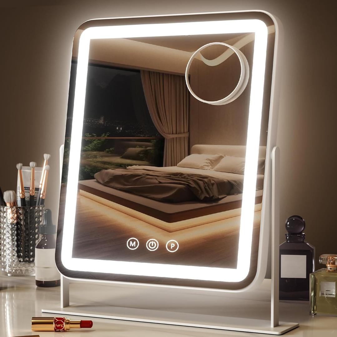 Saliwa Vanity Mirror with Lights, Lighted Makeup Mirror with 3 Modes, 10X Magnification Mirror, Stepless Brightness, 360° Rotation, Christmas & Valentine’s Gifts for Women, Daughter, Mom, Her
