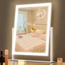 Lighted Vanity Mirror with Lights, Makeup Mirror with Light, 16.7"x 13.2",Three Color Lighting Modes and Dimmable Lighting, Smart Touch Control, 360°Rotation, for Vanity Desk Tabletop, Dressing Room (White)