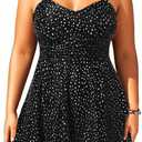 Aqua Eve Plus Size Two Piece Swimsuits for Women Tankini Bathing Suits Flowy Swim Dress with Shorts (Black Dot)