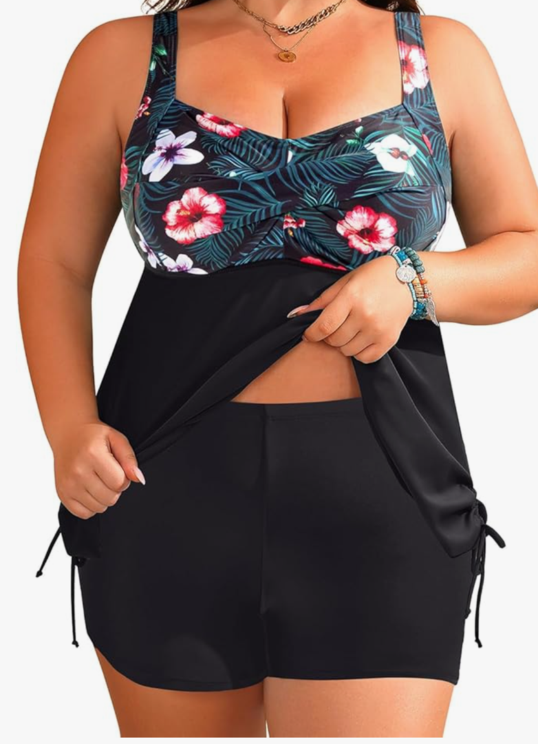 Aqua Eve Women Plus Size Tankini Swimsuit Two Piece Flowy Swimdress Bathing Suits with Shorts 28W