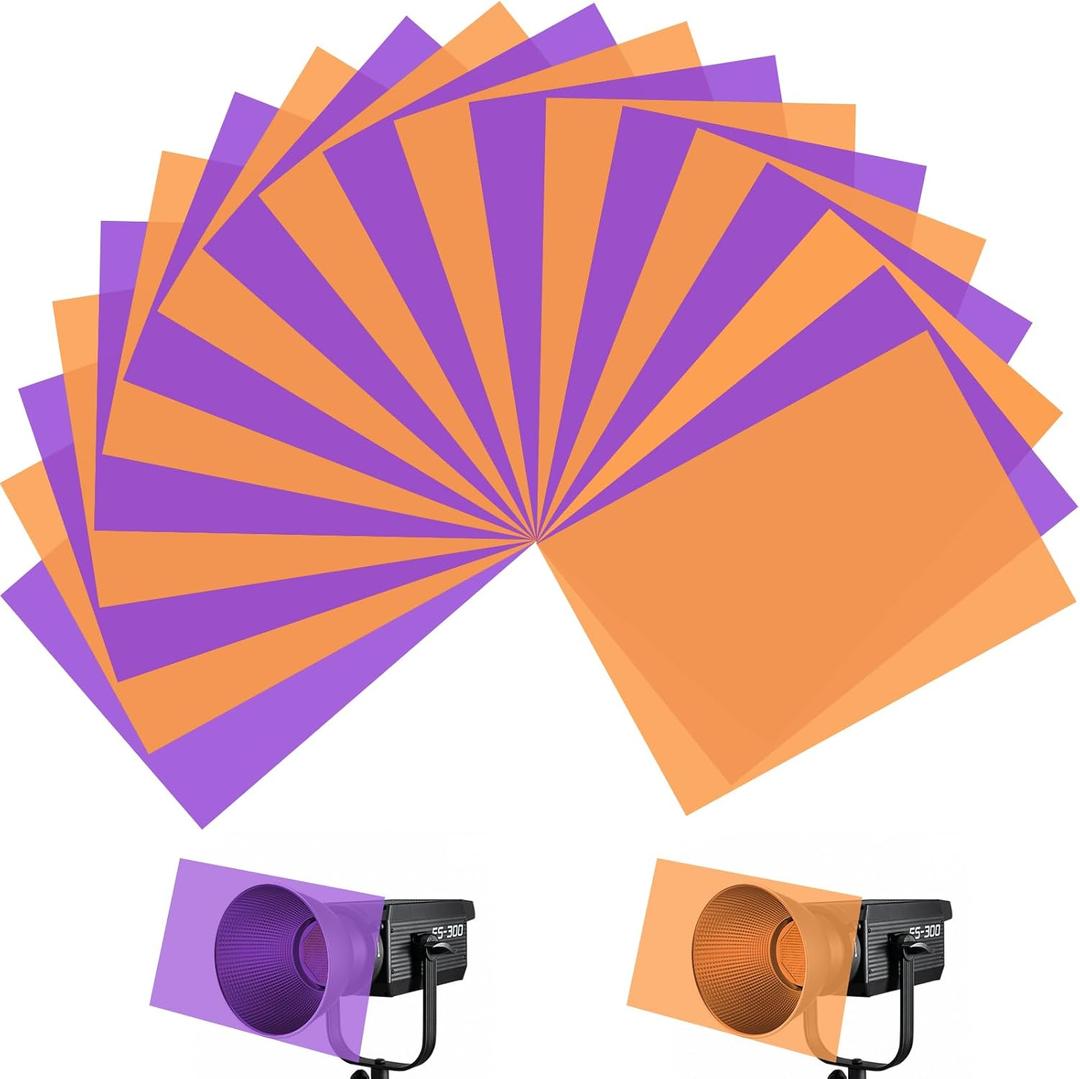20 Pcs Halloween Light Gels, Gel Lighting Filter Colored Overlays Correction, Gel Filter Transparent Color Film Plastic Sheets (Purple+Brown)