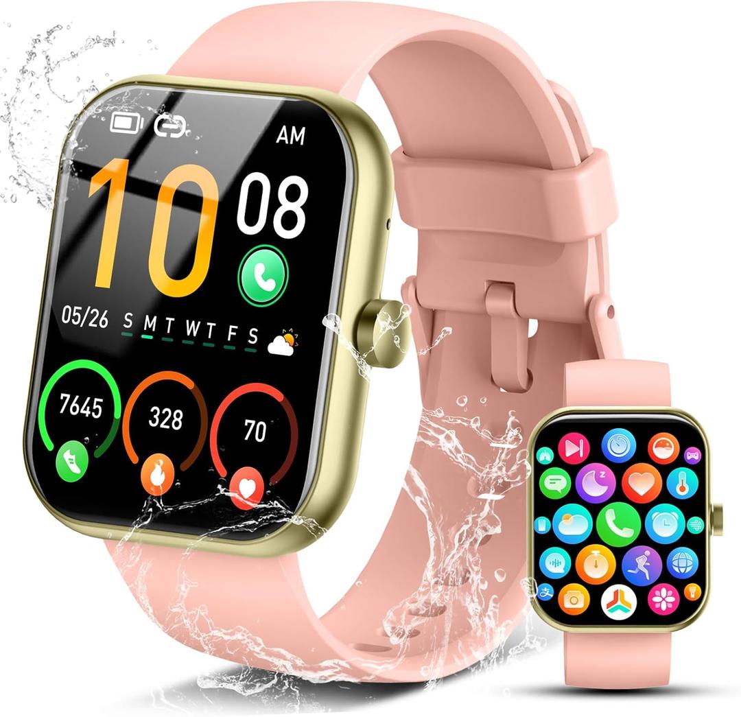 2026 Smart Watch for Men Women (Answer/Make Call), 1.96" HD Fitness Tracker Running Watch,IP68 Waterproof,Pedometer, Sleep/Step/Activity/Heart Rate Monitor,110+ Sport Mode Smartwatch for Android,Pink