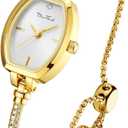 Petite Bracelet Watch for Women, Gifts for Girlfriend Diamond Dress Analog Watch Waterproof (Two-Tone Gold Silver)