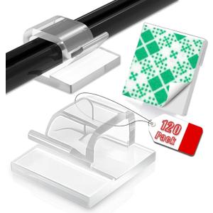 120PCS Heavy-Duty Adhesive Cable Clips, Clear Traceless Cord Organizer & Wire Holders for Wall, Desk, Car, LED Strips and Outdoor Lights (Small)