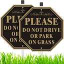 (2 Pack) Do not Drive or Park on Grass Sign, 10''X10'' Sturdy Rust Free Aluminum Metal Signs With 28" Metal Stakes, No Parking on Grass Sign, Fade Resistant, Weatherproof, Easy to Mount