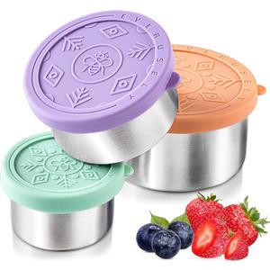 Everusely - Stainless Steel Food Containers - 3 Pack, Bright - Lunch Box for Kids - Snack Containers for Office, Home Food Storage - Leakproof w/Silicone Lids - Dishwasher & Freezer Safe