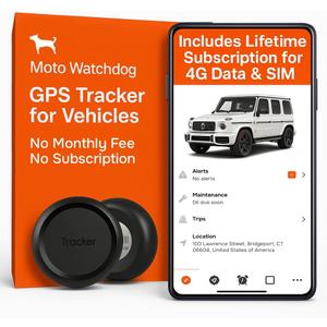 GPS Tracker for Vehicles, No Monthly Fee, No Subscription, 4G SIM and Data Included, Business Fleets, Speeding Alerts, Trip History, Mileage Tracking, Geofence, Magnetic, USA Developed, Moto Watchdog