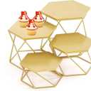 Metal Display Risers, Set of 4 Brass Hexagonal Nesting Buffet Riser Set, Modern Brass Buffet Display Stands for Food, Food Display Risers for Buffet Cupcake Small Potted Plants