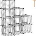 C&AHOME Wire Cube Storage - 9-Cube Organizer, Metal Grids, Modular Bookshelf, Closet Cabinet, Ideal for Home, Living Room, Office - 36.6'L x 12.4'W x 48.4'H Black