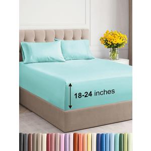 Extra Deep Pocket Cal King Sheets - 4 Piece Breathable & Cooling Bed Sheets - Hotel Luxury Bed Sheet Set - Soft, Wrinkle Free & Comfy - Easily Fits Extra Deep Mattresses - Deep Pocket Spa Blue Sheets