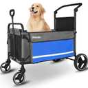 Petbobi Dog Wagon Stroller for Large & Medium Dogs - 2-in-1 Push-Pull Pet Stroller with Ramp, Foldable All Terrain Wagon Cart, One-Step Brake, Suitable for Outdoor Walks & Camping, Blue