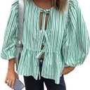Women Y2k Peplum Shirt Puff Short Sleeve Lace Up Bow Blouse Tie Open Front Ruffle Hem Blouses Tops Streetwear, XL