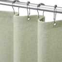Linen Shower Curtain Flax Green, Fabric Boho Farmhouse Shower Curtains for Bathroom Cotton Natural Cloth Liner Set 72" W x 84" L