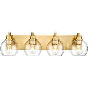 Bathroom Light Fixtures, 4 Light Brushed Gold Vanity Light, 26 Inch Modern Wall Sconces with Globe Clear Glass Shade, Vanity Lighting Fixtures Over Mirror, VL195-BG-CL-4